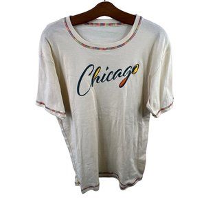 Chicago Short Sleeve Graphic T-Shirt Womens L Crewneck Pullover Beige Lightweigh